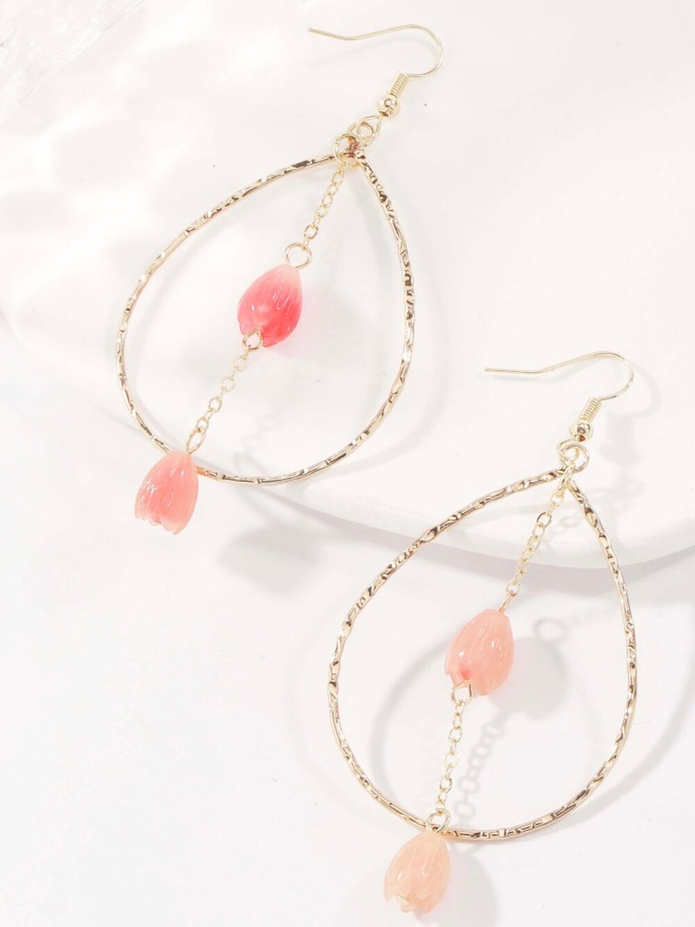 Pink Pikake Dangle Hoop Earrings